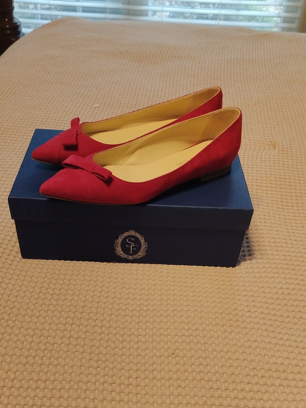 Sarah Flint Natalie Pomegranate Suede Pointed Bow Ballet Flats